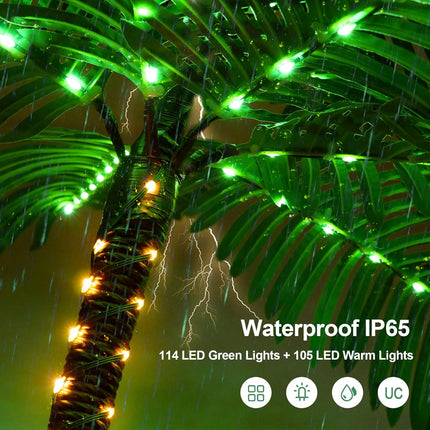 Artificial Palm Tree 6Ft 3Trunks 219LED Christmas Tree 8 Modes Timer Memory Function Lights Fake Plant Tree for Outside Patio Home Pool Yard Patio Hawaiian Office Party Tiki Bar Decor