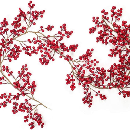 DearHouse 6FT Red Berry Garland, Flexible Artificial Red and Burgundy Berry Garland for Indoor Outdoor Hone Fireplace Decoration for Winter Christmas Holiday Year Decor