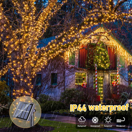 42.7Ft Warm White Solar Christmas Lights, 2 Pack Total 200 LED Solar Lights Outdoor, 8 Modes Solar String Lights Outdoor Waterproof for Tree Patio Yard Wedding Garden Decorations