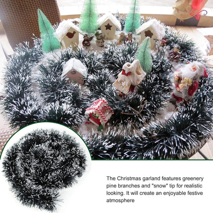 32.8 Feet Christmas Tinsel Garland, Dark Green Garland-Thick White Snow Metallic Garland for Christmas Tree, Party Ceiling Hanging Decoration for Wedding Birthday Xmas Disco Holiday Party