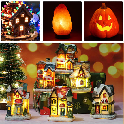 Christmas Village House Accessories Cord with 5 LED Light Bulbs, 9.5FT Christmas Blow Mode Light, Connectable C7 Bulb Clip Lights for Craft Village Halloween Pumpkin Christmas House Decoration, Black