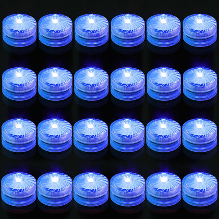 Blue Submersible Led Lights, Waterproof Tea Lights Underwater Mini Pool Lights Battery Operated Flameless for Vases Fountain Halloween Christmas Home Decorations (24 Pack)