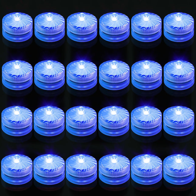 Blue Submersible Led Lights, Waterproof Tea Lights Underwater Mini Pool Lights Battery Operated Flameless for Vases Fountain Halloween Christmas Home Decorations (24 Pack)