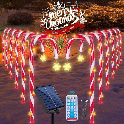 Candy Cane Lights Christmas Decorations, 12 Pack Solar Candy Cane Pathway Lights with 8 Modes and Timer, 72 LED Bright 1200mah Battery, Waterproof Christmas Candy Cane Solar Lights for Outside