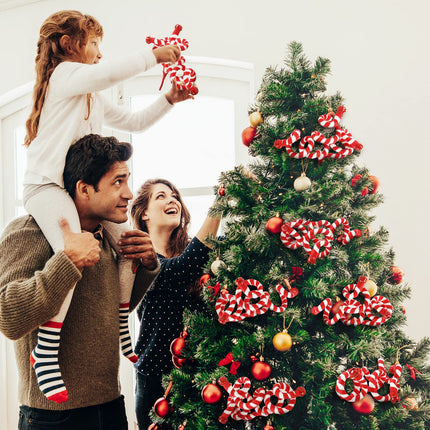 12 Pcs Christmas Tree Decoration Candy Cane Woolen Bells Curly Pick Christmas Ornaments Candy Shape Christmas Tree Picks Candy Christmas Tree Topper for Garland Party Decor (Red, White)