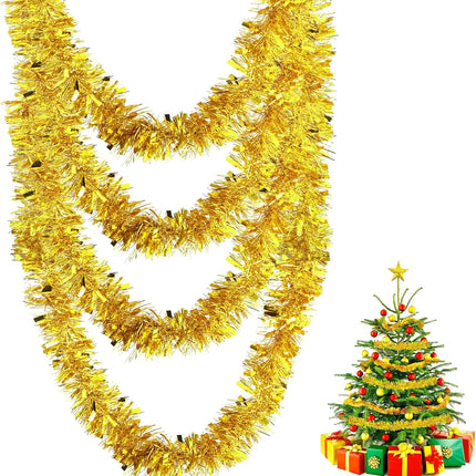 Christmas Foil Tinsel Garland, 20 Feet Metallic Twist Garland Shiny Hanging Garland Decoration for Christmas Tree Xmas Party, Indoor and Outdoor Ornaments (Gold)