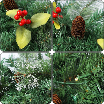 Juegoal 9ft Prelit Christmas Garland, Artificial Xmas Greenery Garland with 50 Warm White LED Lights, Battery Operated & Timer, Lighted for Indoor Outdoor Holiday Year Winter Garden Gate Home