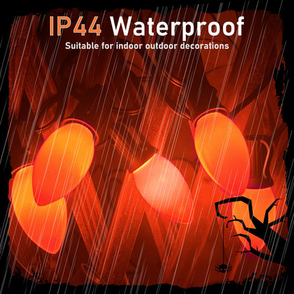 25ft Outdoor Halloween Lights, C9 Orange Halloween Light String with 26 Orange Bulbs (1 Spare), E17 Base, Black Wire for Outdoor Party Tree Fall Lights Garden Halloween Decorations