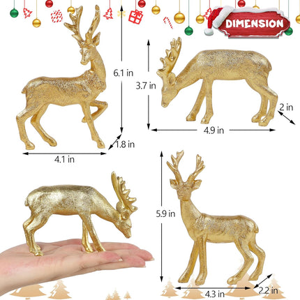 Lulu Home 3 PCS Christmas Tabletop Decorations, Resin Golden Reindeer Family Figurines with Diverse Postures, Xmas Holiday Winter Centerpieces Ornaments for Mantel Shelf Sill Home Office Decor