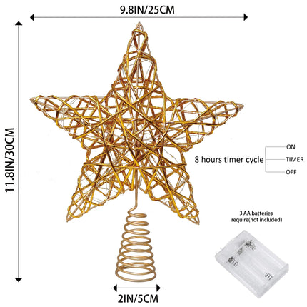 Golden Glittered Christmas Star Tree Topper - Unique Battery Operated Tree Topper with 30 Warm LED Lights, Lighted Xmas Star Tree Topper for Holiday Party Indoor Tree Decorations