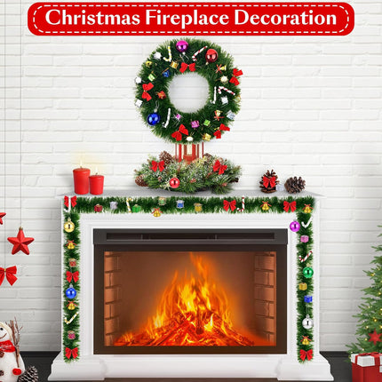 100FT Green Garland Christmas Decor Tinsel Garland Non-Lit Christmas Garland Outdoor with Xmas Ornaments Soft Garland Artificial Christmas Decoration for Stair Railing Fireplace Indoor Home Mantle