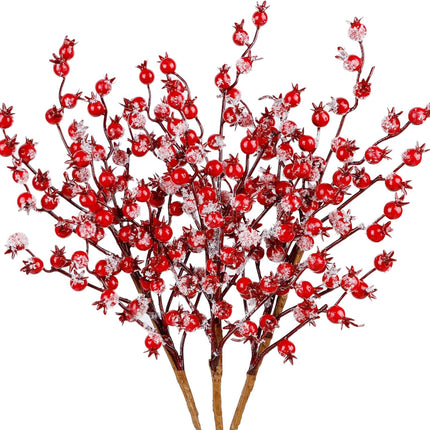 winemana 3 Pack 17 in Large Red Berry Picks, Artificial Christmas Berries Stems with Ice Snow Long Pomegranate Berry for Crafts Garland Home Party Christmas Decoration