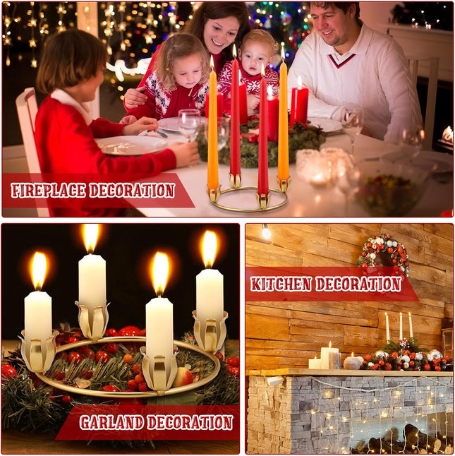 Sliner 8 Pcs Christmas Flower Advent Wreath Ring Taper Gold Advent Ring Metal Advent Ring Candle Holder for Home Centerpiece Decor Table Decorations