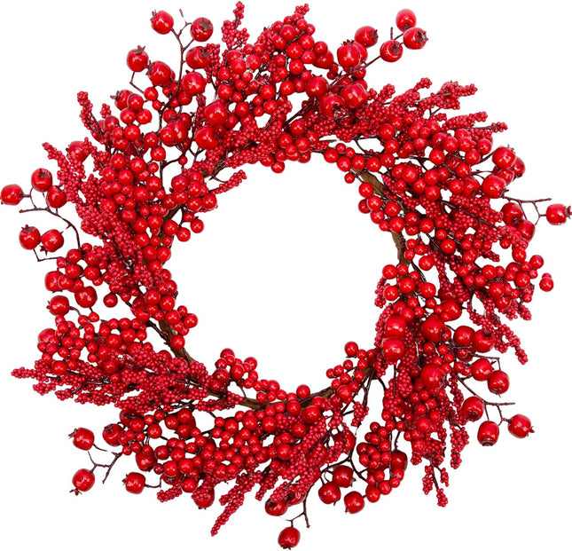 VGIA 18 Inch Christmas Wreath for Front Door Artificial Winter Wreath with Assorted Red Berry Xmas Decorations for Indoor Outdoor Holiday Party Home Decor