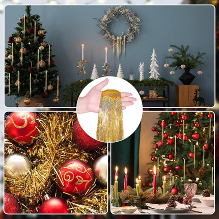 20000 Christmas Strands Iridescent Tinsel Icicles Gold 19.7" Foil Fringe Ornaments Garland for Hair Christmas Tree Xmas Decorations Birthday Party Wedding Engagement Bridal Indoor Outdoor