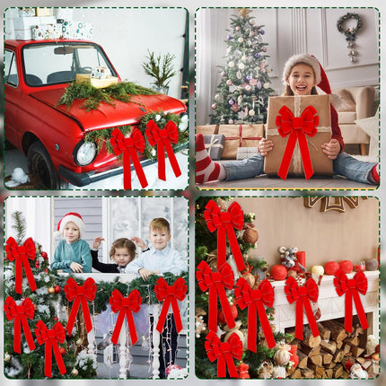 Lenwen 36 Pcs Large Christmas Bows 11 x 19.6 inch Velvet Christmas Wreath Bows Christmas Tree Topper Bow with Golden Edge Big Xmas Ornament for Wreath Home Front Door Decor (Red)