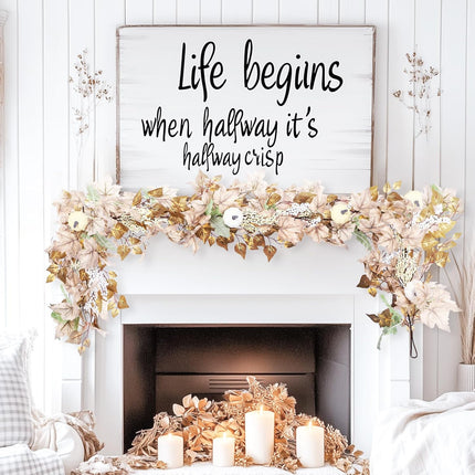 6FT Fall Garland Decor, White Pumpkin & Maple Leaves Garland, Fall Decorations Outdoor/Indoor for Mantle Fireplace Home Porch Thanksgiving Party, White