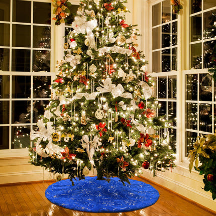 Christmas Tree Skirt Blue 48 inch Silver Christmas Tree Skirt Snowflakes Faux Fur for Xmas Holiday Home Party Decorations
