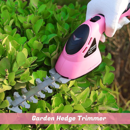 Lichamp 2-in-1 Electric Hand Held Grass Shear Pink Hedge Trimmer Shrubbery Clipper Cordless Battery Powered Rechargeable for Garden and Lawn, CGS3602PK Pink