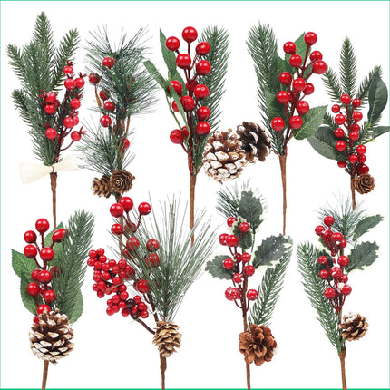 DR.DUDU 12 Pack Christmas Artificial Berry Twigs for Christmas Tree Decoration, DIY Christmas Red Berry Stems for Crafts Wreath Garland Christmas Ornaments Decor, 6 Designs