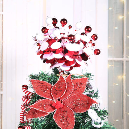 6PC Set 12" H Red White Christmas Ornaments Sequins Ball Pick, Christmas Tree Decorations Christmas Tree Topper Star Home Office Perfect Party Decorations s