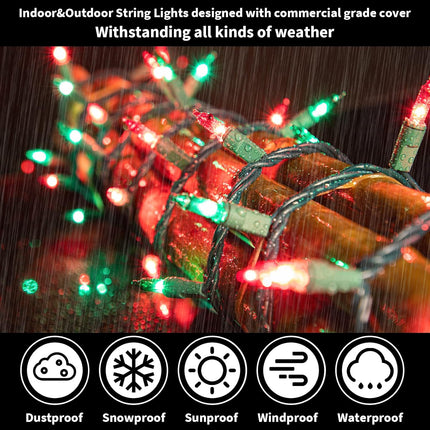 Super-Bright Extendable Christmas Lights Decoration 100 Lights 19.6ft UL Mini Bulb String Lights for Outdoor Christmas Tree Garden Party Patio Garland Decor (Red+Green)