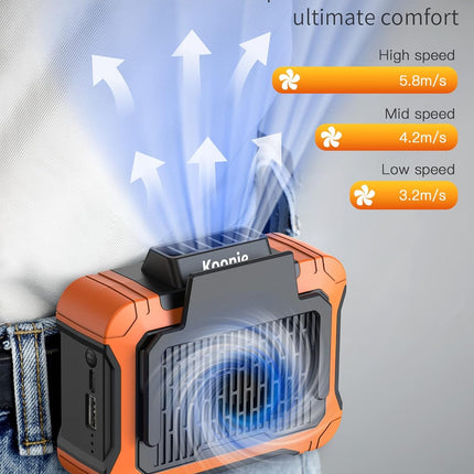 Koonie 10000Mah Waist Clip Fan With Solar Panel, 30H Working Time, Personal Led Light, Battery Powered Belt Fan, Strong Airflow