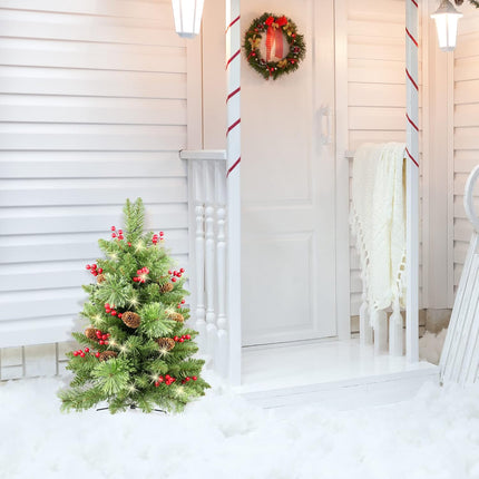Solar Christmas Tree 30 inch Prelit 2 Set Pathway Porch Christmas Trees Pre-Light LED Battery Operated Outdoor Xmas Decor for Entrance Driveway, Yard, Garden