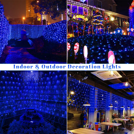 Blue Net Lights Outdoor - 360 LED Christmas Net Lights Plug in with Remote, 12 x 5ft Extendable 8 Modes Net Christmas Lights Waterproof for Bushes Gazebo Lawn Wedding Patio Garden Tree Decoration