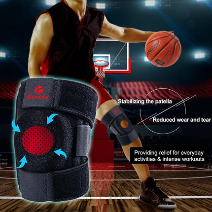 Kuangmi Knee Brace with Side Stabilizers & Patella Gel Pad,Adjustable Compression Knee Support with Arthritis Relief,Injury Recovery,Running,Weightlifting,Climbing(Black,2-Springs,S/M