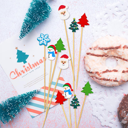 Christmas Cocktail Picks 120Pcs Christmas Food Picks Decorative Toothpicks Santa Snowman Snowflake Appetizers Fruit Skewers Sticks for Appetizers Party Supplies