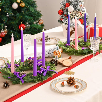 Dolicer 13.5 Inch Christmas Advent Wreath Candle Holder, Cone Purple Bow Christmas Wreath Advent 4 Candle Holders for Xmas Centerpiece Decor Winter Holidays Home Decor