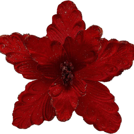 10 Pcs Large Poinsettias Christmas Tree Flower Glitter Silk Flower Picks Ornaments for Wreath Garland Wedding Decoration (Dark Red)