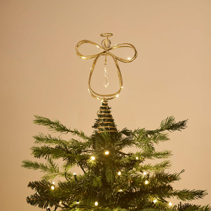 Valery Madelyn Lighted Christmas Tree Topper Angel with Timer, 10 Inch Pre-Lit Gold Metal Small Angel Tree Topper with Lights for Christmas Tree Decoration Indoor, Battery Operated