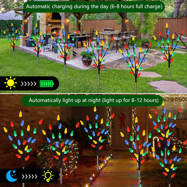 d 6 Packs 120 LED C6 Solar Christmas Lights, Outdoor Christmas Decorations Yard Lights, 8 Modes Waterproof Christmas Pathway Lights for Christmas Decorations Outdoor Yard Patio Cemetery Grave