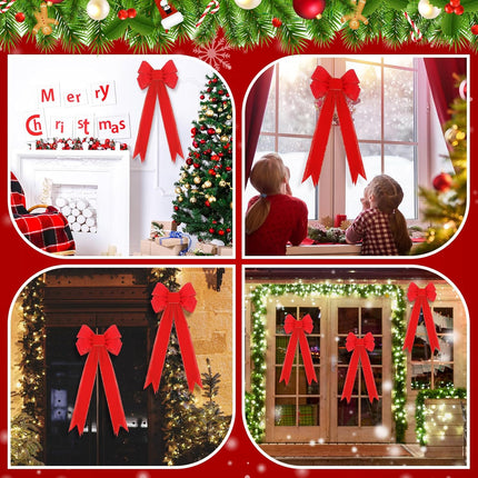 Zeyune 12 Pcs Large Christmas Red Bows with Gold Edge Velvet Xmas Wreath Bows 10" x 26" Christmas Tree Topper Bows for Holiday Party Supplies Indoor Outdoors Wrapping Decorations