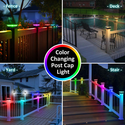 T-SUN Solar Post Cap Lights Color Changing Halloween Fence Post Cap Light with 4 Lighting Modes, 4x4 5x5 6x6 Wooden/Vinyl Post Cap Solar Light Outdoor for Deck Garden Porch Patio (6 Pack)