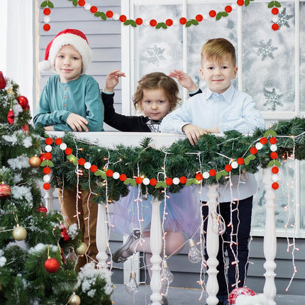 Rtteri 3 Pcs Christmas Felt Ball Garland Holly Leaves and Berry 24.6 Feet Christmas Pom Pom Garland Christmas Felt Ball Banner for Christmas Tree Winter Holiday Decorations Indoor Home Room Decor