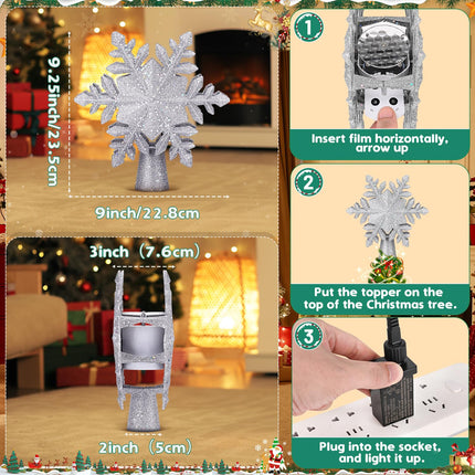 Mrrihand Christmas Tree Topper Lighted with 6 Projection Modes, Built-in 360° LED Rotating Projector Christmas Tree Star, 3D Snowflake Design for Xmas Holiday Christmas Tree Decoration-Silver