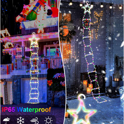 Christmas LED Ladder Lights, 10ft Christmas Decorative Light with Climbing Santa Claus, Christmas Decorations Lights for Indoor Outdoor Garden Xmas Tree Decor (Star-A)