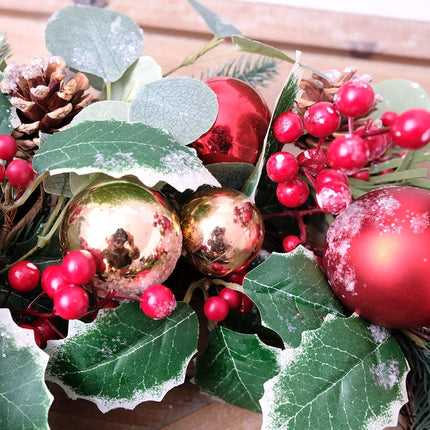 18 Inch Christmas Shatterproof Eucalyptus Pine Wreath for Front Door, Winter Green and Red Holly Berries Home Wreath, Xmas Home Decor Wreath with Christmas Balls