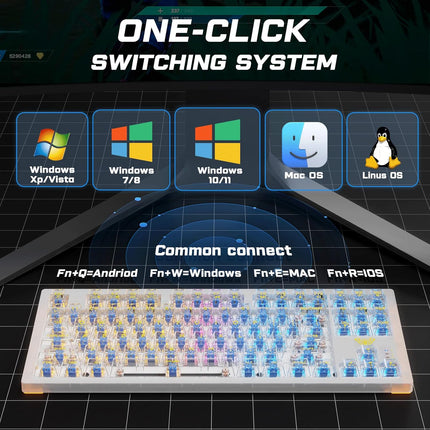 AULA Wireless Mechanical Keyboard, 3 in 1 Hot Swappable RGB Mechanical Gaming Keyboard with Transparent keycaps, 17 RGB Modes and 19 Side Light Modes, 87 Keys Anti-ghosting for Windows Mac PC Gamers