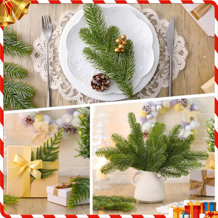 Riceshoot 200 Pcs Christmas Artificial Pine Branches 11.8 Inch 10.6 Inch Pine Needles Branches Garland Fake Greenery Norfolk Pine Stems Cedar Picks and Sprays for DIY Wreath Christmas Decorations