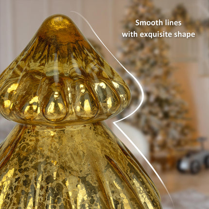 Glass Christmas Tree - Small Battery Operated Desk Lamp with Timer, Tabletop Christmas Tree Decoration Indoor, Glass Xmas Cordless Table Lamp for Bedroom College Dorm Room Christmas Decor Gold