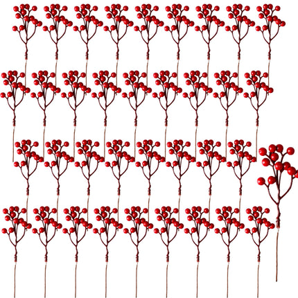 40 Pieces Christmas Red Berry Stem Artificial Red Berry Stems Christmas Holly Berry Branches for Christmas Tree Decor Wreath DIY Craft