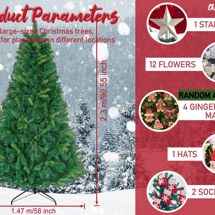 7.5ft Christmas Tree Unlit Arbol de Navidad 7.5 feet Artificial Xmas Tree with 1400 Tips Fluffy Spruce Tree with Decorations & Sturdy Stand Instead of Chucking Each Year, Green