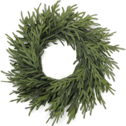 24" Real Touch Norfolk Pine Wreath for Front Door Artificial Christmas Wreath Green Faux Pine Wreath for Wall Windows Mantle Outdoor Christmas Decoration