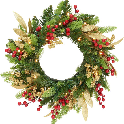 Christmas Small Wreath for Front Door 20 Inches Pre-Lit Timer Pine Xmas Artificial Garland Decorations Holiday Fireplace Wall Window Indoor Outdoor Decor