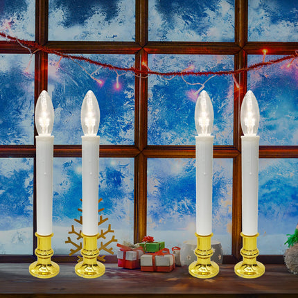 Abeja 4 Pack Battery Operated LED Window Candles, Christmas Candle Lights with 4 C26 LED Bulbs, Flicker Flame Christmas Candles with On/Off Switch for Window Christmas Weddings Home Table Decorotions