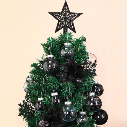 Jenaai 74 Pcs Christmas Ball Ornaments Set Plastic Shatterproof Christmas Tree Decorations with Hanging Snowflakes Ribbons Artificial Poinsettia Flowers Tree Topper for Xmas Tree Decor(Black)